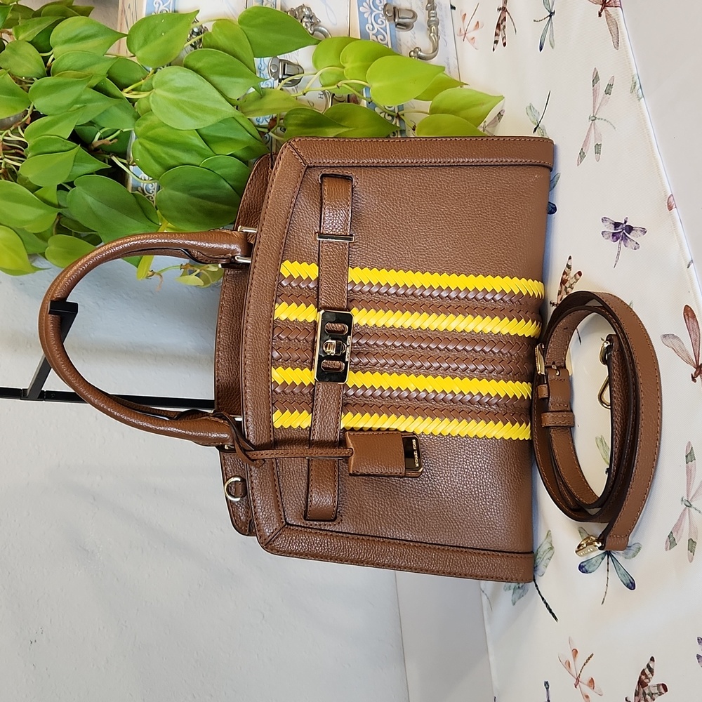 MICHAEL Michael Kors 'Karson' LG Satchel Leather Lugg/Citrus  35T8GKRS9L